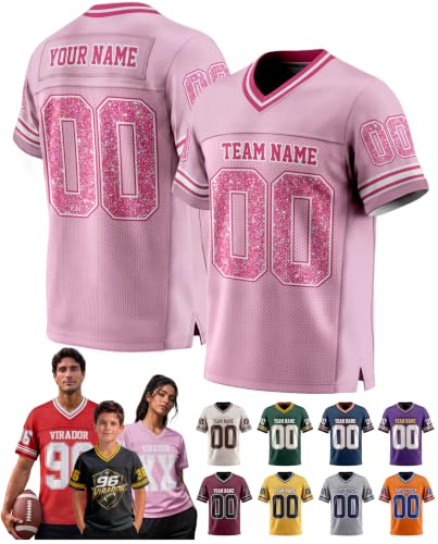 Custom Football Jersey for Women Men Youth Kids Printed Glitter Pink Color
