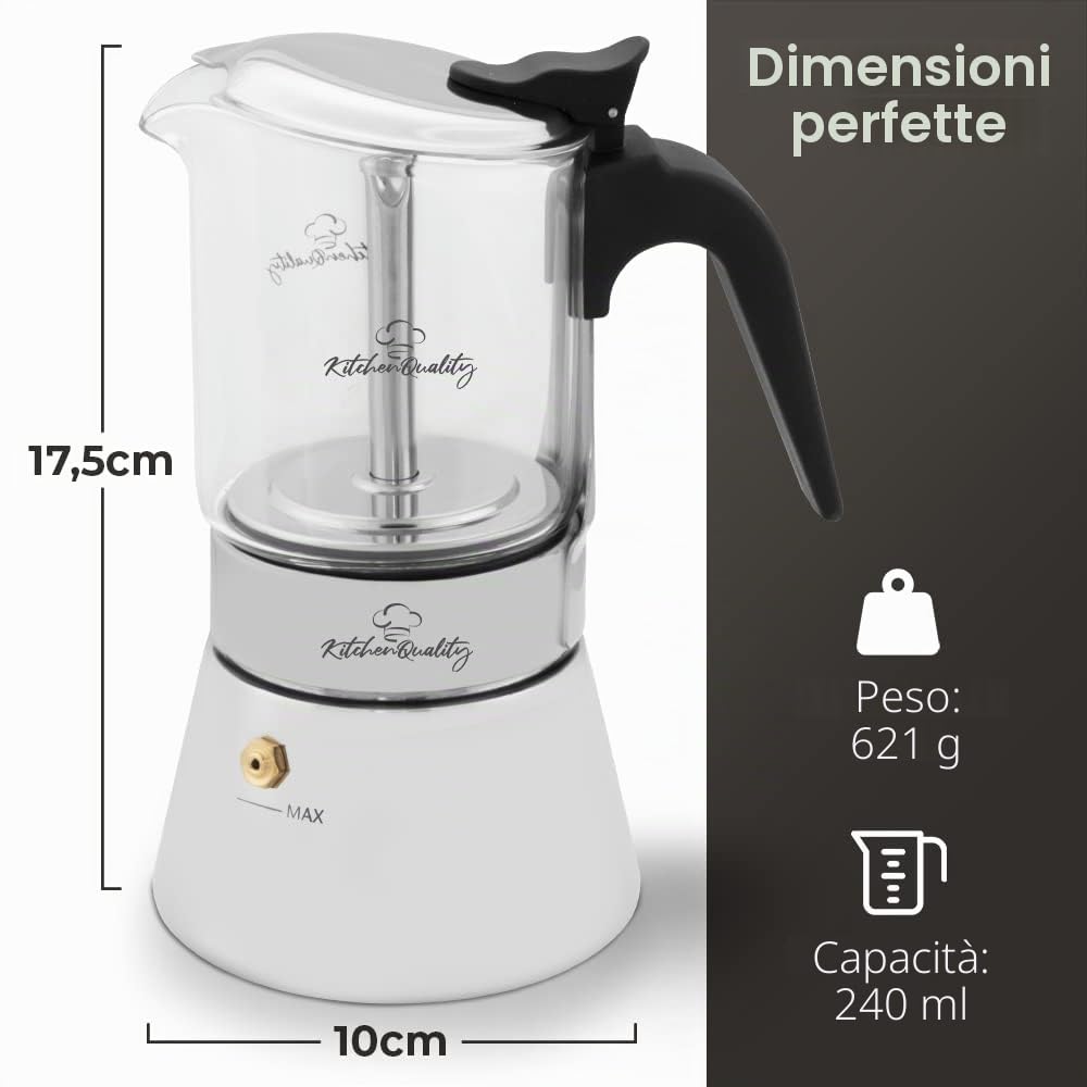 Caffettiera,Vetro + Acciaio Inossidabile,240 ml,per 4 tazze,18.5x14 cm, elettrico + induzione,con cucchiaio da porzionamento + 3 sottobicchieri in sughero