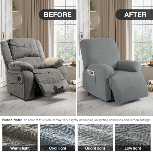 Image of Timeles Recliner Covers Extra Wide Recliner Chair Cover Reclining Sofa Slipcovers for Pet&Kid,Stretch Soft Washable (One-Seater Oversized, Light Gray)
