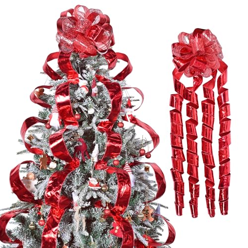 Ribreeze Red Glitter Decorative Bow 11 inch with 4 Ribbon Tails 3 Yards for Spring Decorations Birthday Party Indoor Outdoor Home Decoration