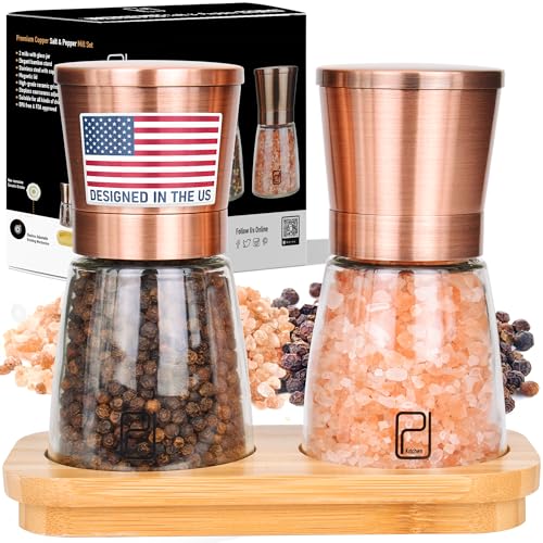 Comparison: Best Salt Pepper Mill 6 Premium Salt and Pepper Grinder Set w/Bamboo Holder - 6 oz, Copper Stainless Steel - S&P Spice Shakers - Refillable & Adjustable Coarseness Hand Mill for Spices & Seasonings - by PJC-Kitchen