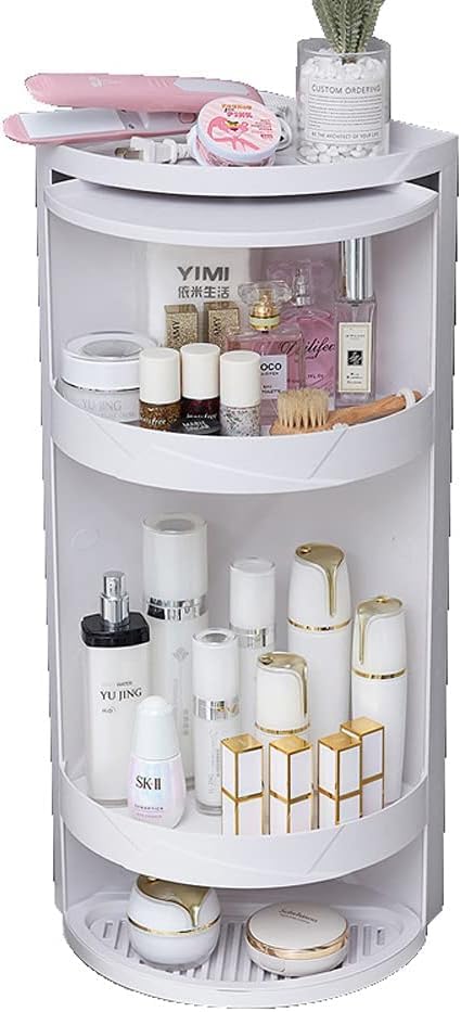 Matiko Bathroom Rotatable Multi-Function Triangle Shelf Wall Suction Plastic Storage Cosmetic Shelves Kitchen Seasoning Dust-Proof Corner Rack, for Countertop Organizer