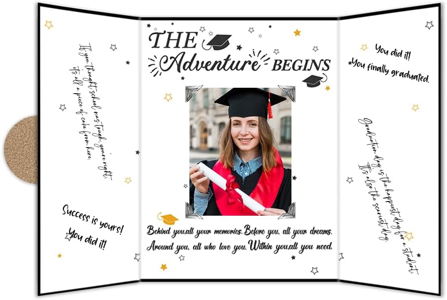 2025 Graduation Party Decorations - Classic The Adventure Begins - Class of 2025 Grad Guest Book, Signature Board with 6 Photo DIY Sticker, Graduation Gifts for Him Her Party Favors & Supplies - A07