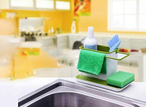 Miniatura 3 de Acykroyee Soporte de esponja 3 en 1 para fregadero, organizador resistente para cubiertos de encimera, soporte para utensilios de cocina, soporte