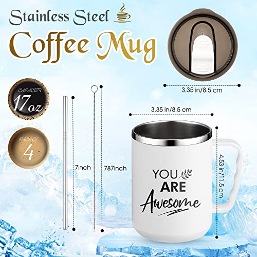 Sumind 4 Pcs 17 Oz Coffee Mug Thank You Gifts For Women Stainless Steel Tumblers Mug With Lid Handle Insulated Mug Graduation Appreciation Funny Travel Tumbler For Teacher Men Coworker Mom (White) #TOP1