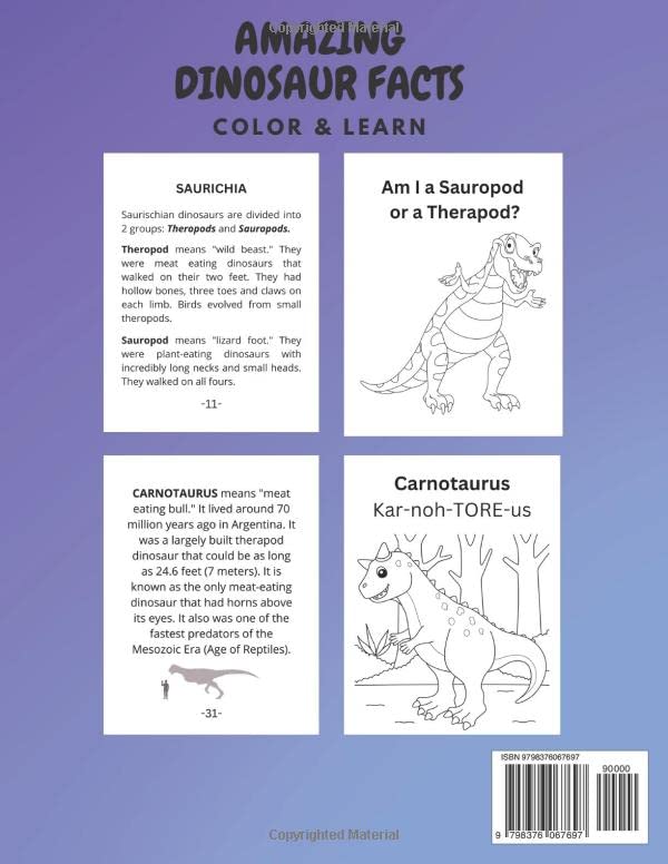 Miniatura 2 de INTERESTING DINOSAUR FACTS FOR CURIOUS KIDS - Educational & Easy to Read - COLOR & LEARN - Fun Dinosaur Book for Kids (4 -8 Years)