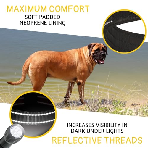 ADITYNA Riesiges Hundehalsband mit Griff, verstellbares XXL-Halsband 76,2 bis 91,4 cm, exklusiv für große Hunderassen wie Mastiff, Kangal, Bernhardiner (Schwarz, XXL: Halsumfang von 76,2–91,4 cm)