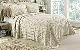 Kingston Tufted Floral Chenille Bedspread and Pillow SHAM Set, All Cotton (Beige, King)