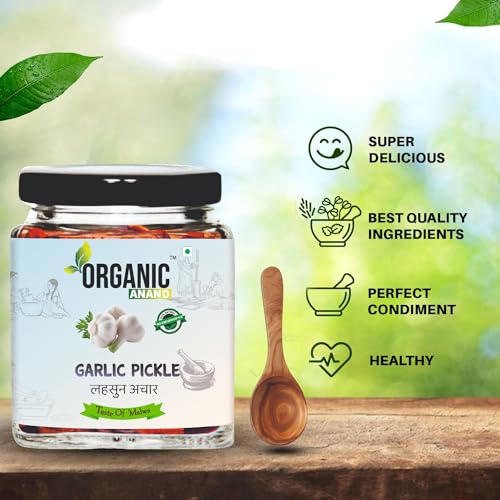 Image of Organic Anand Natural Garlic Pickle (Lahsun Ka Achar), Homemade with No Artificial Colors, Tangy and Delicious (250gm-Pack of 1)