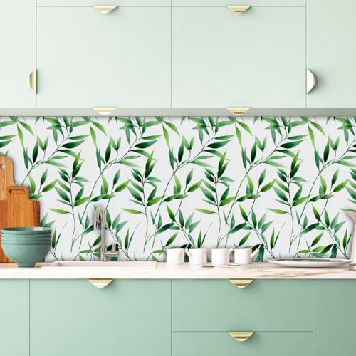 Tile Stickers Emerald Green Leaves Kitchen Bathroom Tile Stickers,Back Peel and Self Adhesive Wall, Vinyl Wall Stick Waterproof Detachable, for Backsplash Splashback Home Decor