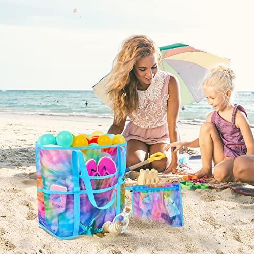 Mesh Beach Bag - Large Beach Tote Bag Women Pool Bags with Zipper 10 Pockets Foldable Beach Toy Bag for Towel, Flip Flops3