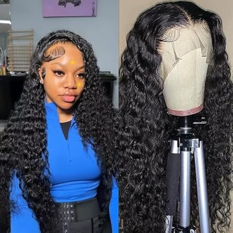 Manorshen 20Inch 13x6 Wet and Wavy Deep Wave Lace Frontal Wigs Brazilian Virgin Lace Front Deep Curly Wave Glueless Human Hair Pre Plucked Wig 180% Denisty With Baby Hair Natural Black Cover
