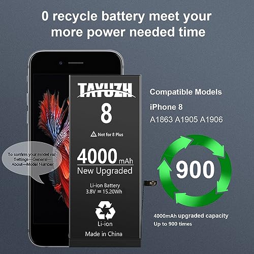 Tayuzh 4000Mah Battery For Iphone 8, High Capacity Li-Polymer Battery Replacement For Iphone 8 Model: A1863 A1905 A1906 New 0 Cycle Spare Battery With Insallation And Instruction… #TOP1