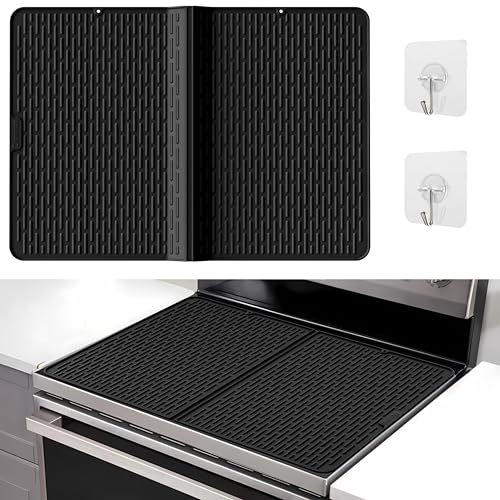 Image of Foldable Silicone Stove Top Cover - 20 inchx28 inch Stove Top Covers for Electric Stove, Glass Top Stove Cover, RV Stove Top Cover & Dish Drying Mat (Black, 28''x20'')