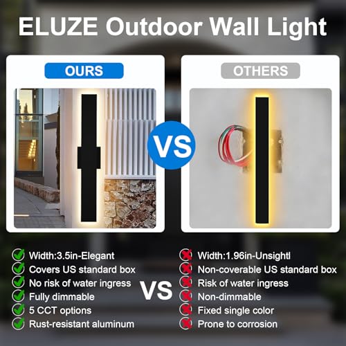 TULUCE 2 Pack 48'' Modern Black Outdoor Wall Lights, LED Exterior Wall Sconces, 5CCT Dimmable Linear Wall Lights, IP65 Waterproof Outdoor Light Fixtures for Garage, Porch, Front Door by TULUCE - Image 3
