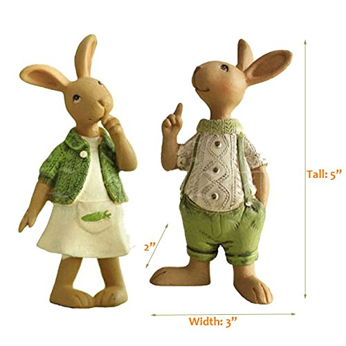 Conjunto de 2 estatuetas de coelhinhos rústicos vintage para decoração de páscoa decorativa de coelh
