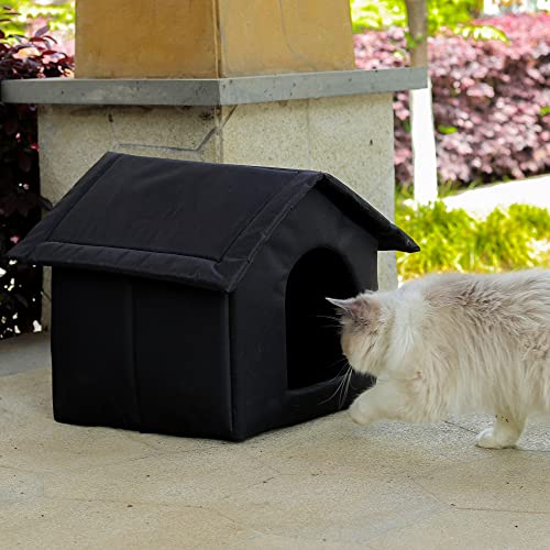 Wedsf Feral Cat Houses For Winter Outdoor Cats Insulated Waterproof Warm Weatherproof Feral Cat Bed Small Dog Kennel,黑色-S #TOP3