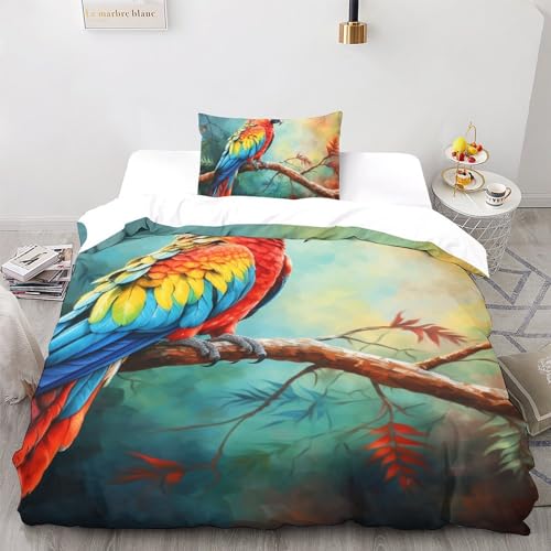 Parure de lit perroquet 3D en microfibre avec housse de couette et taies - 3