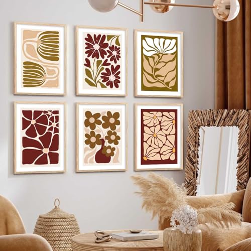 Image of kotart Abstract Floral Art Home Decoration Paintings With Frame For Living Room Bed Room Hotel Wall Decor Digital Reprint Set of 6 (10X13 inch)