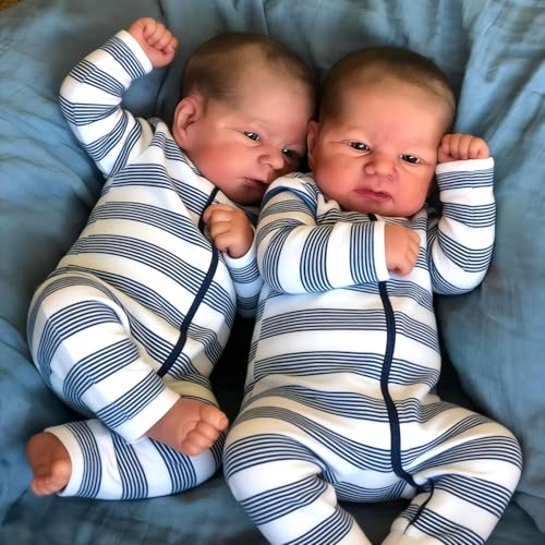 Anano Reborn Baby Dolls Twins Vinyl Full Body-17 in Realistic Baby Doll Boy Lifelike Babies Washable Real Life Babys Dolls Twins that Look Real Newborn Boys