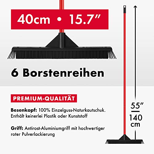 Tyroler Leichter 40cm 100% Naturkautschuk Besen | Aluminium 140cm Anti-Rost Stiel, Ideal für Tier- & Menschenhaar, Innenbereich, Teppiche, Terrassen, Boden. Wasserfest & Waschbar – Bild 4