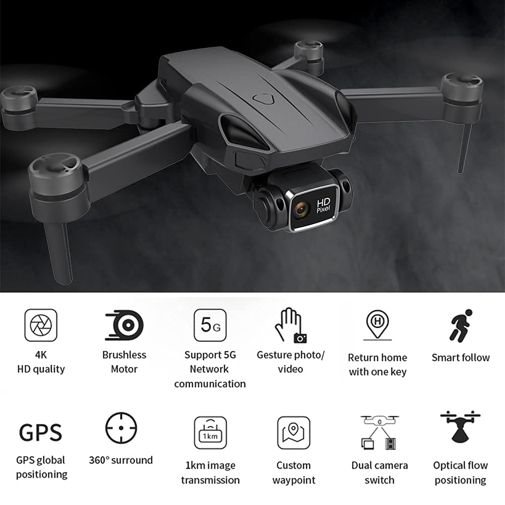 RC Quadcopter with GPS+Optical Flow Positioning Drones with 4K HD Dual Camera for Adults GPS Drone with brushless Motor Foldable FPV GPS Drones with 2 Batteries for 50 Min Flight(Grey)