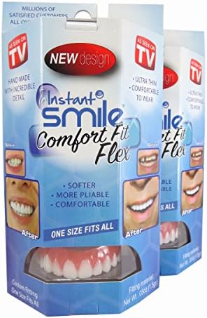 Instant Smile Flex 2pk - BRIGHT WHITE SHADE - One Size Fits Most. Fix Your Smile At Home In Minutes! Comfortable Upper Cosmetic Veneer For A Perfect Smile!