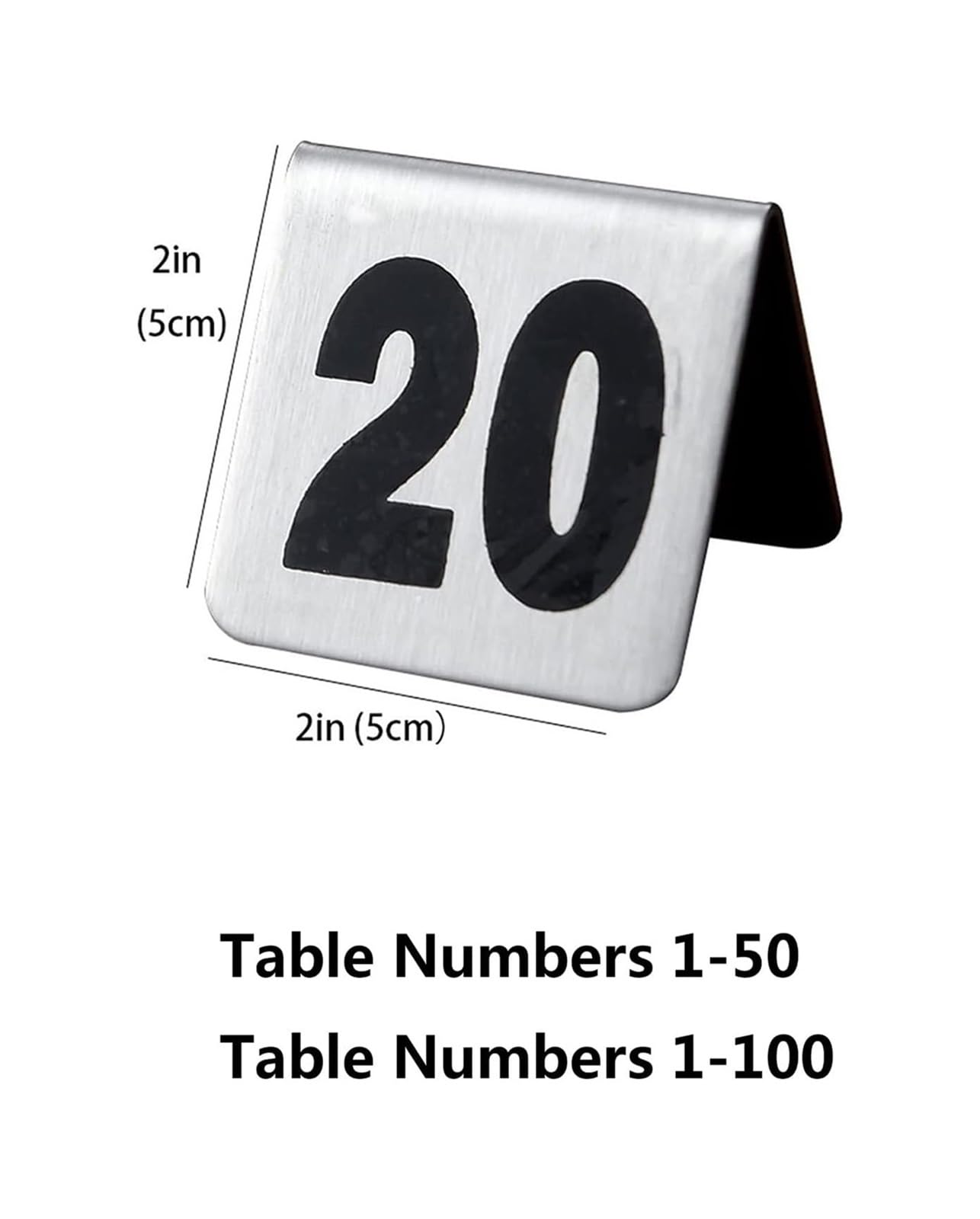 Carte dei Numeri dei tavoli, Portanumero da Tavolo Bifacciale Stile Tenda in Acciaio Inossidabile 1-50 1-100 50x50mm 2x2 Pollici(1 to 100)