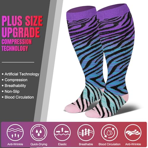 Image of bropite 3 /4 Pairs Plus Size Compression Socks Extra Wide Calf Women&Men 20-30mmHg Support Dancing Cycling Running Climbing