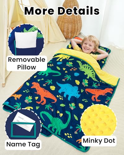 Image of Primlect Toddler Nap Mat with Detachable Blanket and Removable Pillow, Kids Sleeping Bag 55''x35'' for Daycare Preschool Kindergarten, Toddler Sleeping Mat for Boys and Girls