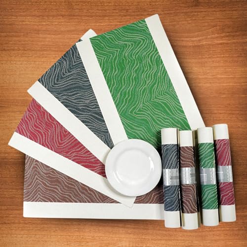 Image of Dining Table Placemats & Runner Set - Heat Resistant, Washable & Stain Resistant Woven Vinyl Mats | Table Runner & 6 Placemats Set for Stylish Dining (45x30 cm Placemats, 180x30 cm Runner)
