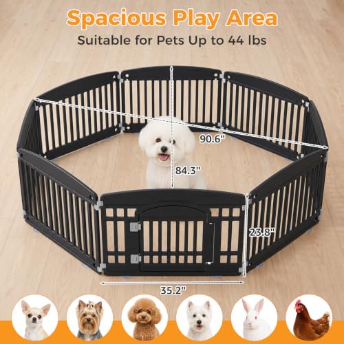 Image of NEWBULIG Dog Playpen 8-Panel, 24IN Puppy Playpen, Stable Dog Play Pen Indoors Outdoor with Secure Locking Door, Plastic Pet Fence for Small & Medium Dogs