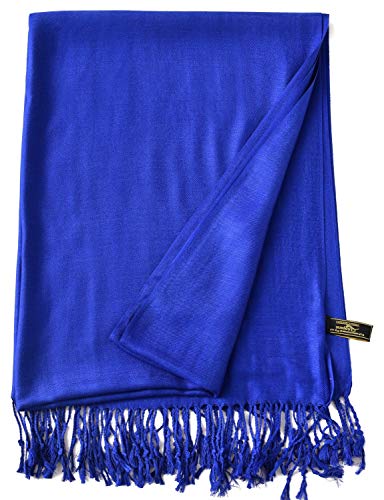 CJ Apparel Federal Blue Solid Color Tassels Design Nepalese Shawl Scarf Wrap Stole Throw Head Wrap Pashmina Hand Made in Nepal New2