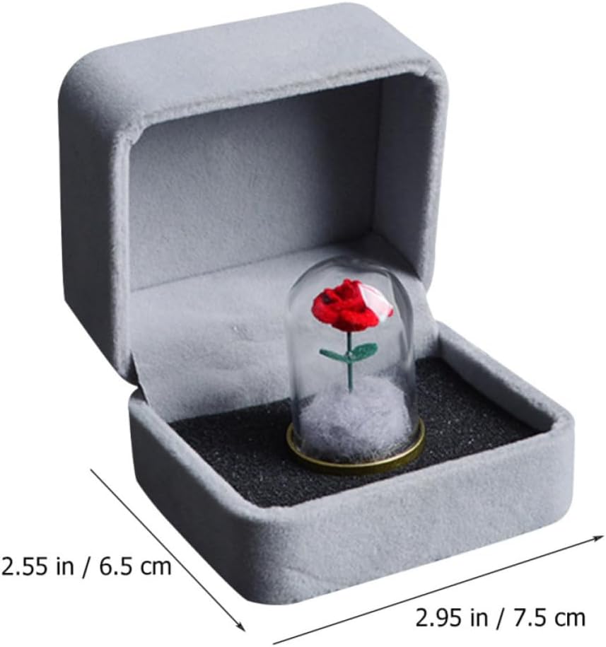 Romantic Preserved Rose with Glass Cover and Plush Base Decorative Flower Ornament with Box for Valentine’s Day Home Decor and Party Atmosphere