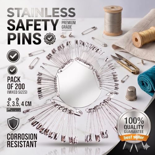 Image of 200-Pack Safety Pins for Saree & Dupatta - Mixed Sizes