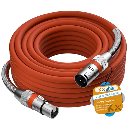 Premium XLR Cable 30 FT, 3 Pins XLR Microphone Male to Female Cord, Orange