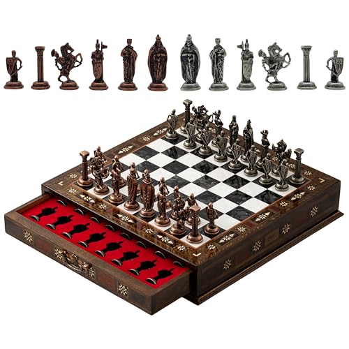 Set de ajedrez de madera hecho a mano de 15'' con piezas de metal miniatura 2