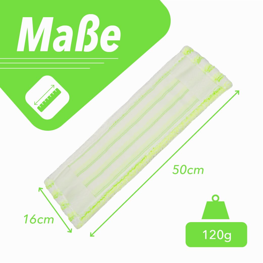 Wischbezug Mopp aus 70% Mikrofaser - Excellent Plus Mopp, grün/weiß - Ersatzbezug für Bodenwischer - für alle gängigen Klapphalter & für Trocken & Nassreinigung (10x 50cm)