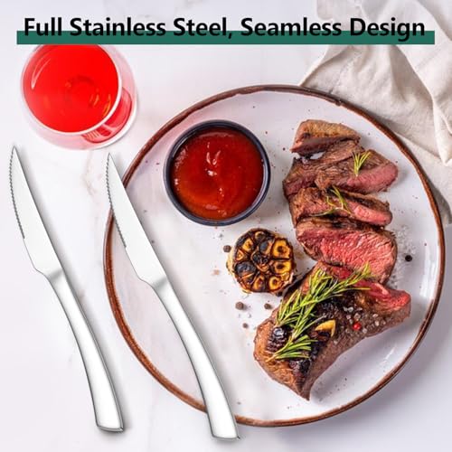 Homikit Steak Knives Set of 6, Stainless Steel Sharp Serrated Kitchen Knives with Ergonomic Handle, Full Tang Dinner Table Knives for Cutting Meat, Mirror Polished & Dishwasher Safe - Image 2