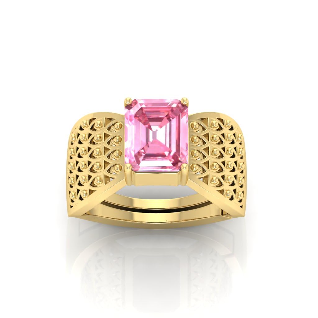 Pink Sapphire Ring 7.25 Ratti 7.00 Carat Certified AAA++ Quality Natural Pink Sapphire Gemstone Ring Gold Plated for Men and Women's-image-3