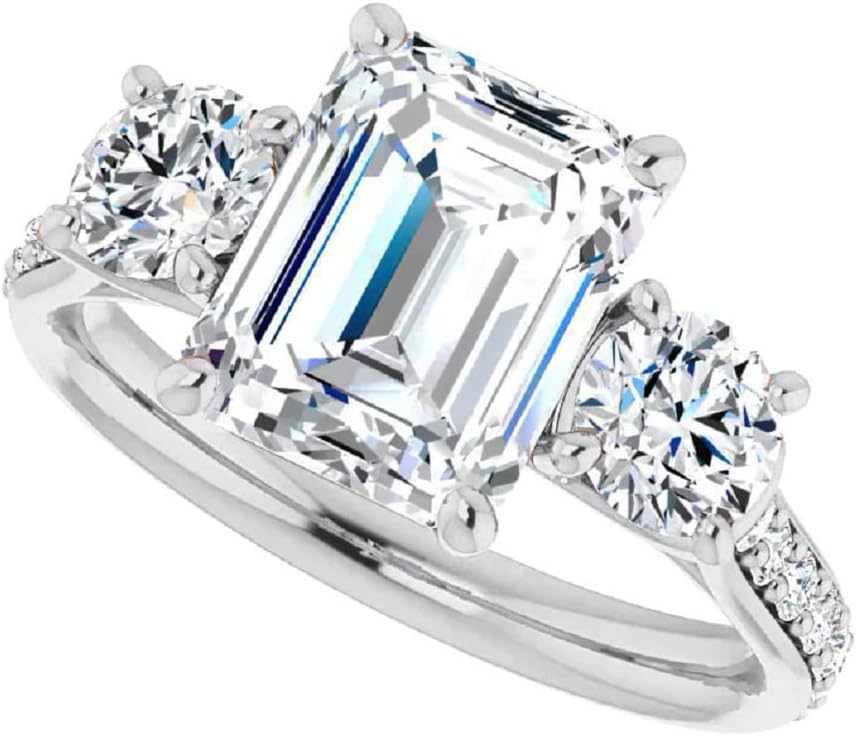 2-4 CT Moissanite Engagement Ring Set Trellis Wedding Bridal Sets 925 Silver, 10K/14K/18K Solid Gold | Three-Stone Anniversary Promise Gifts for Her | Size 4-12