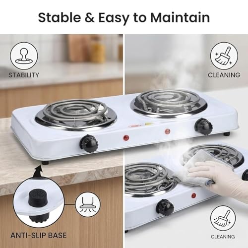 Image of Drumstone (Kitchen Essentials 5 Year Warranty) Electric Double Burner Hot Plate 2000W, Portable Dual Cooking Stove with Adjustable Temperature Control, Compact Cooktop for Home, Hostel & Travel Use