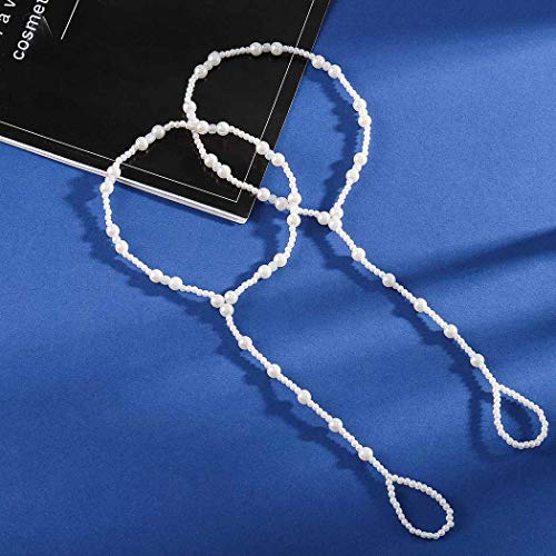 Image of Yalice 2Pcs Layered Pearl Barefoot Sandals Elastic Beaded Foot Chain with Toe Ring Bridal Beach Wedding Foot Jewelry for Women