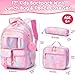 Fimibuke Kids Backpack for School Girls, 3Pcs Waterproof Girls Backpack with Lunch Box & Pencil Pouch - Lightweight Pink Bookbag for Ages 6+ Elementary Middle School Teens
