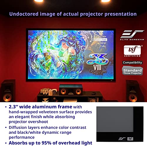 Image of Elite Screens 106-Inch ALR Projector Screen 16:9, 4K /8K UHD, 95% Ambient Light Rejection, ISF-Certified Material, Fixed Frame Wall Mounted, Sable Frame StarBright 9 Series, ER106H-SB9