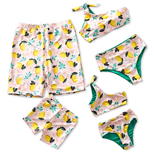 IFFEI Mommy and Me Family Matching Swimsuit One Piece Beach Wear Summer Leaves Sporty Monokini Bathing Suit Men: M Lemon
