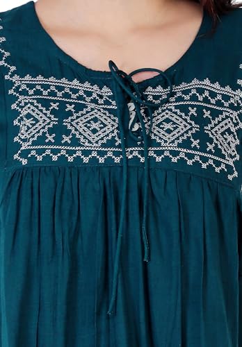 Image of Avayayat Short Kurti for Women | Embroidered Straight Rayon Kurta | Round Neck Full Sleeves Short Kurti for Women's