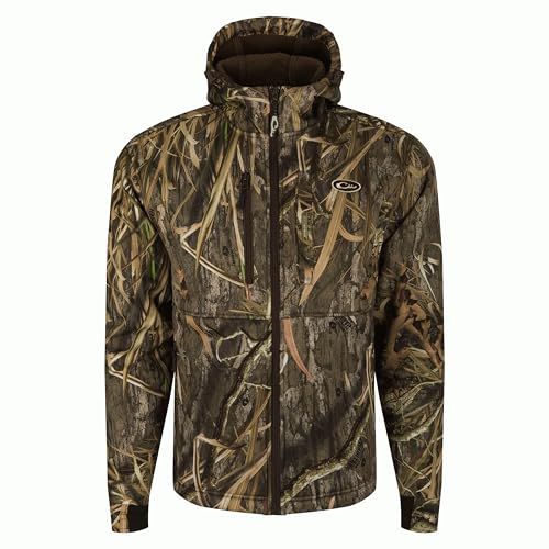 Drake Waterfowl Men's MST Hole Shot Hooded Windproof Eqwader 3-Layer Warm Sherpa-Lined Full Zip Hunting Jacket