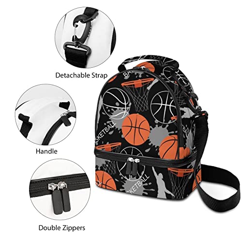 Basketball Sport Pattern Lunch Bags For Women Men Double Deck Meal Tote Box Insulated Cooler Pack With Removable Shoulder Strap #TOP2
