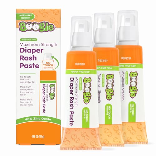 Image of Boogie Diaper Rash Paste, Maximum Strength 40% Zinc Oxide, Mess-Free Applicator, Soothes Baby Bum, Diaper Bag Essential, 4oz (Pack of 3)